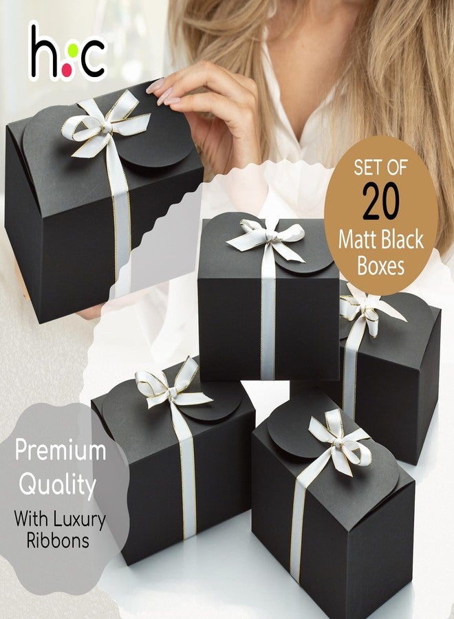 Hayley Cherie Black Kraft Gift Boxes with White & Gold Ribbons (20 Set) 6.5” x 4” Small Rectangle Cardboard Treat Boxes with Lids for Gift Giving, Weddings, Party Favors, Cookies, Christmas, Groomsmen, Bulk, Empty - Image 2